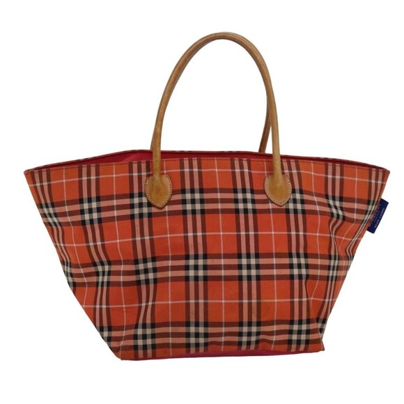 BURBERRY Nova Check Blue Label Tote Bag Nylon Leather Orange Brown Auth ti1814 - Picture 1 of 16